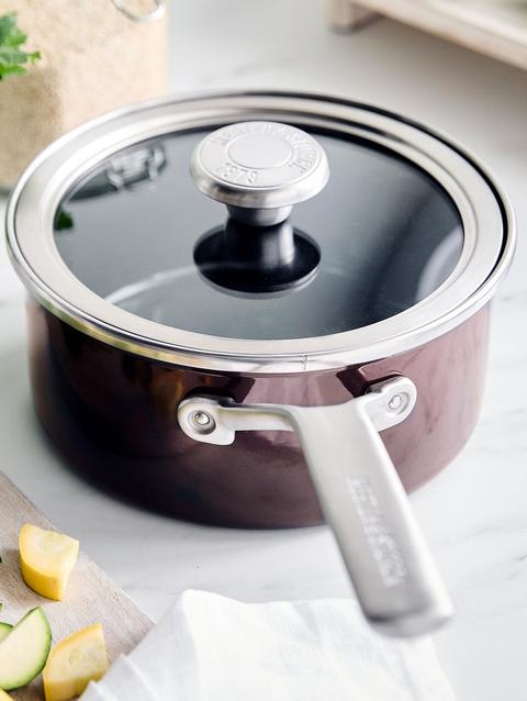 GreenPan Merten & Storck Steel Core Enameled 2-Quart Saucepan with Lid | Chocolate Truffle