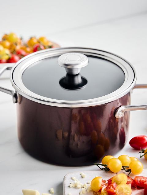 GreenPan Merten & Storck Steel Core Enameled 4-Quart Stockpot with Lid | Chocolate Truffle