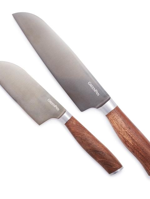 GreenPan Premiere Titanium Cutlery 2-Piece Santoku Knife Set with Walnut Handles