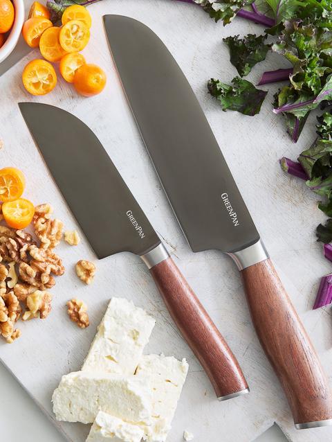 GreenPan Premiere Titanium Cutlery 2-Piece Santoku Knife Set with Walnut Handles