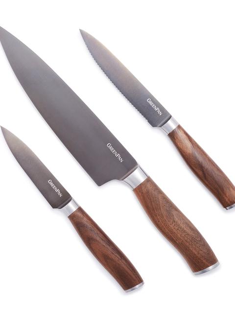 GreenPan Premiere Titanium Cutlery 3-Piece Knife Set with Walnut Handles