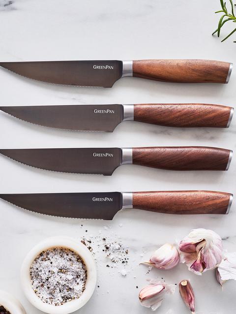 GreenPan Premiere Titanium Cutlery 4-Piece Steak Knife Set with Walnut Handles