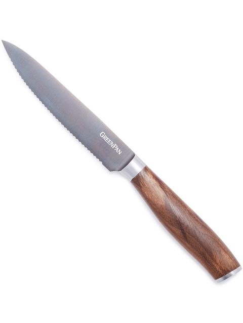 GreenPan Premiere Titanium Cutlery 5" Serrated Utility Knife with Walnut Handle