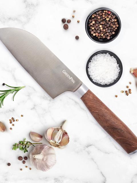 GreenPan Premiere Titanium Cutlery 5" Small Santoku with Walnut Handle