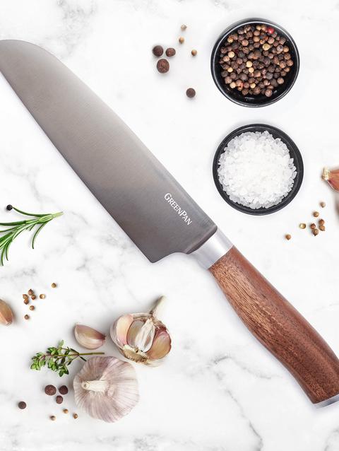 GreenPan Premiere Titanium Cutlery 7" Santoku Knife with Walnut Handle