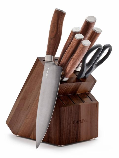 GreenPan Premiere Titanium Cutlery 8-Piece Knife Block Set with Walnut Handles