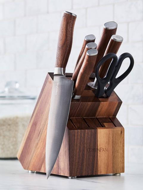 GreenPan Premiere Titanium Cutlery 8-Piece Knife Block Set with Walnut Handles