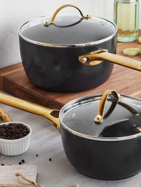 GreenPan Reserve Ceramic Nonstick 1.5-Quart and 3-Quart Saucepan Set with Lids | Black