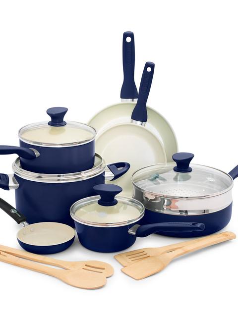 GreenPan Rio Ceramic Nonstick 16-Piece Cookware Set | Navy