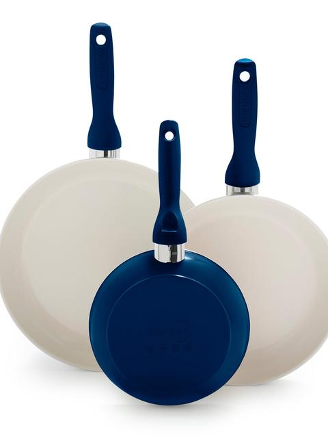 GreenPan Rio Ceramic Nonstick 7", 9.5" and 11" Frypan Set | Navy