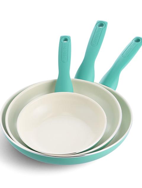 GreenPan Rio Ceramic Nonstick 7", 9.5" and 11" Frypan Set | Turquoise