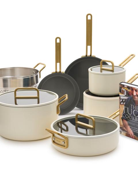 GreenPan Stanley Tucci™ Ceramic Nonstick 11-Piece Cookware Set with The Tucci Cookbook | Carrara White