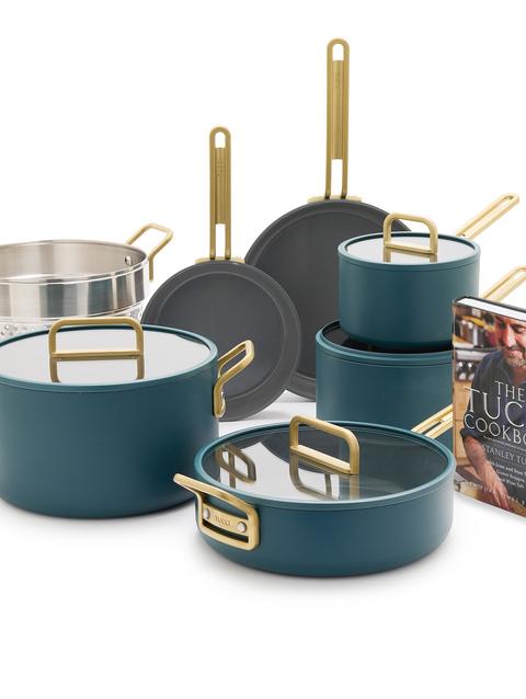 GreenPan Stanley Tucci™ Ceramic Nonstick 11-Piece Cookware Set with the Tucci Cookbook | Venetian Teal