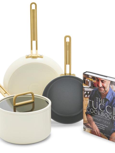 GreenPan Stanley Tucci™ Ceramic Nonstick 4-Piece Chef Set with the Tucci Cookbook | Carrara White