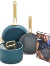 GreenPan Stanley Tucci™ Ceramic Nonstick 4-Piece Chef Set with The Tucci Cookbook | Venetian Teal