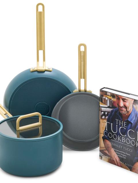 GreenPan Stanley Tucci™ Ceramic Nonstick 4-Piece Chef Set with The Tucci Cookbook | Venetian Teal