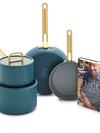 GreenPan Stanley Tucci™ Ceramic Nonstick 6-Piece Cookware Set with the Tucci Cookbook | Venetian Teal