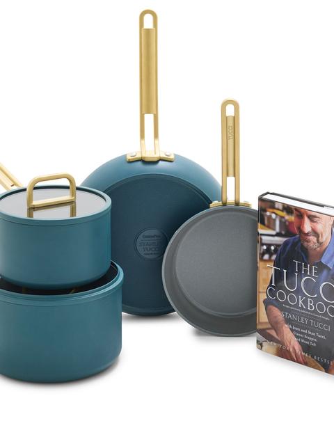 GreenPan Stanley Tucci™ Ceramic Nonstick 6-Piece Cookware Set with the Tucci Cookbook | Venetian Teal