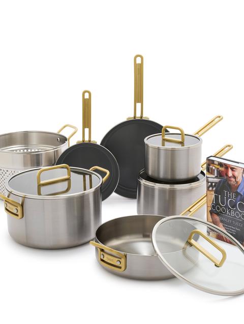 GreenPan Stanley Tucci™ Mixed Material Stainless Steel 11-Piece Cookware Set with the Tucci Cookbook