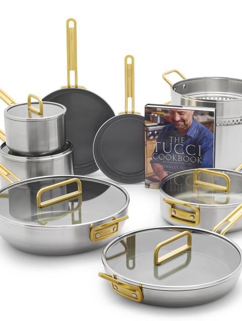 GreenPan Stanley Tucci™ Mixed Material Stainless Steel 15-Piece Cookware Set with the Tucci Cookbook