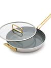 GreenPan Stanley Tucci™ Stainless Steel Ceramic Nonstick 12" Frypan with Lid | Champagne Handle