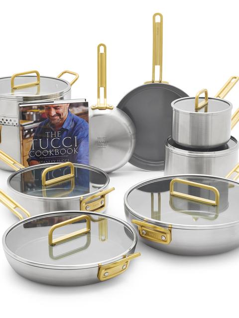 GreenPan Stanley Tucci™ Stainless Steel Ceramic Nonstick 15-Piece Cookware Set with The Tucci Cookbook