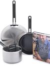 GreenPan Stanley Tucci™ Stainless Steel Ceramic Nonstick 4-Piece Essentials Cookware Set with The Tucci Cookbook | Black Handles