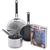 GreenPan Stanley Tucci™ Stainless Steel Ceramic Nonstick 4-Piece Essentials Cookware Set with The Tucci Cookbook | Black Handles