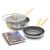 GreenPan Stanley Tucci™ Stainless Steel Ceramic Nonstick 4-Piece Essentials Cookware Set with The Tucci Cookbook | Champagne Handles