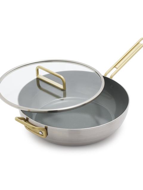 GreenPan Stanley Tucci™ Stainless Steel Ceramic Nonstick 6.5-Quart Essential Stanley Pan with Lid | Champagne Handle