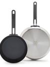 GreenPan Stanley Tucci™ Stainless Steel Ceramic Nonstick 8" & 10" Frypan Set | Black Handles