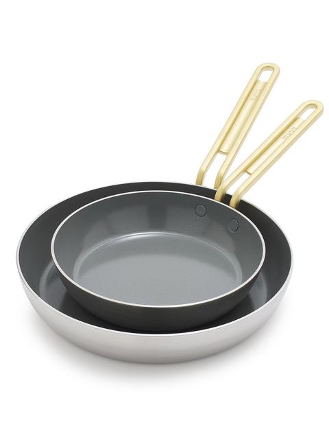 GreenPan Stanley Tucci™ Stainless Steel Ceramic Nonstick 8" & 10" Frypan Set | Champagne Handles