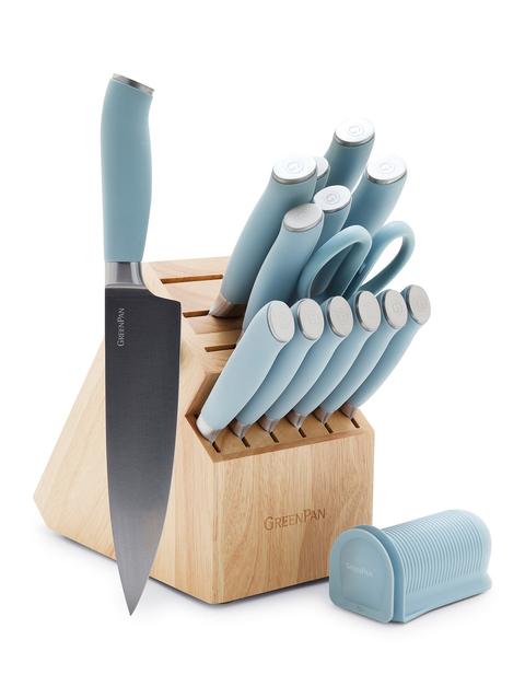 GreenPan Titanium Cutlery Ultimate 16-Piece Knife Block Set | Blue Haze