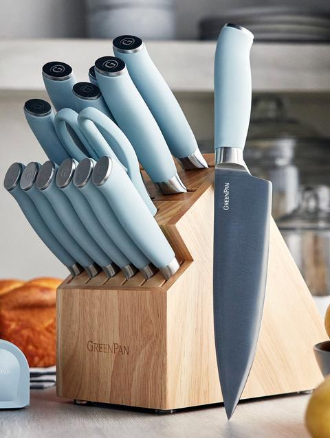 GreenPan Titanium Cutlery Ultimate 16-Piece Knife Block Set | Blue Haze