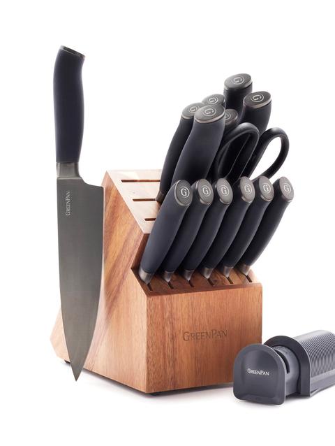 GreenPan Titanium Cutlery Ultimate 16-Piece Knife Block Set | Gray