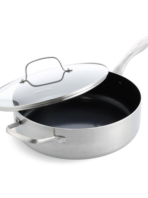 GreenPan TriClad Ceramic Nonstick 5-Quart Sauté Pan with Lid and Helper Handle