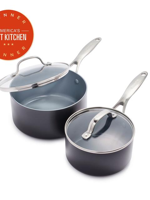 GreenPan Valencia Pro Ceramic Nonstick 1.5-Quart and 3-Quart Saucepan Set with Lids